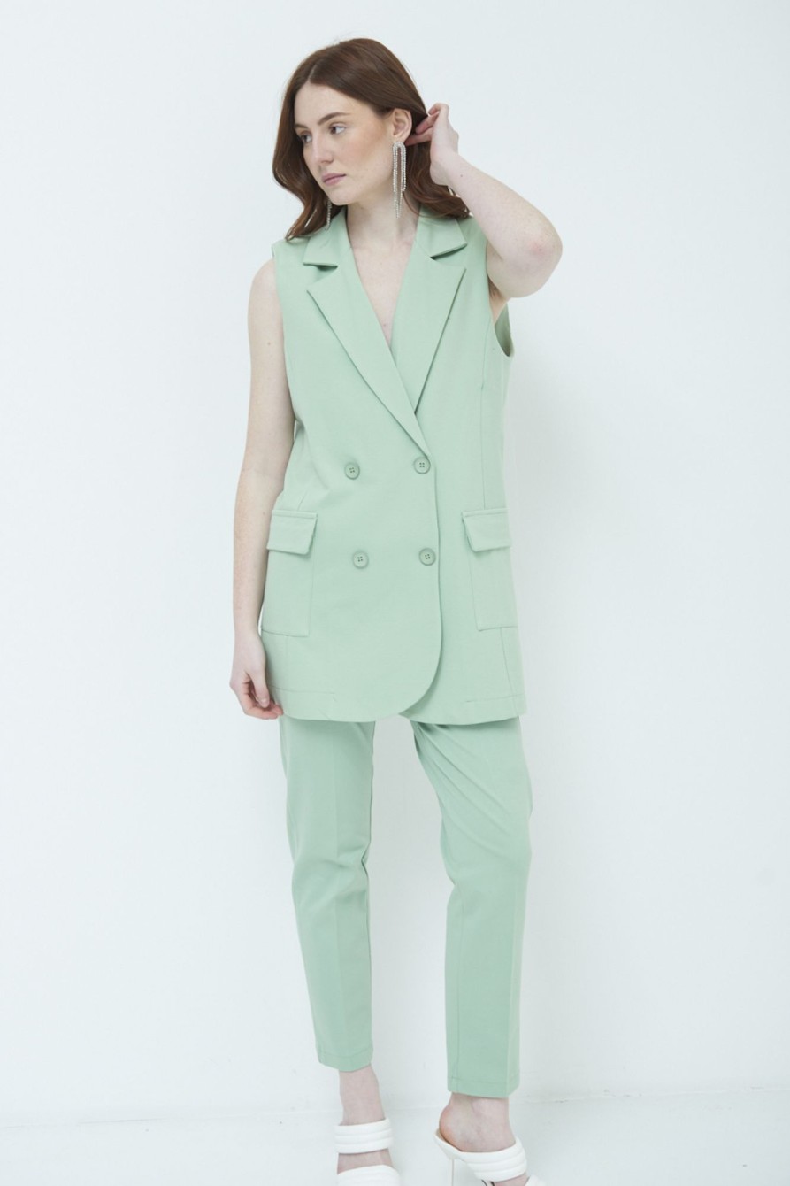 Gilet Kikisix | Giacca Smanicata Doppiopetto Verde