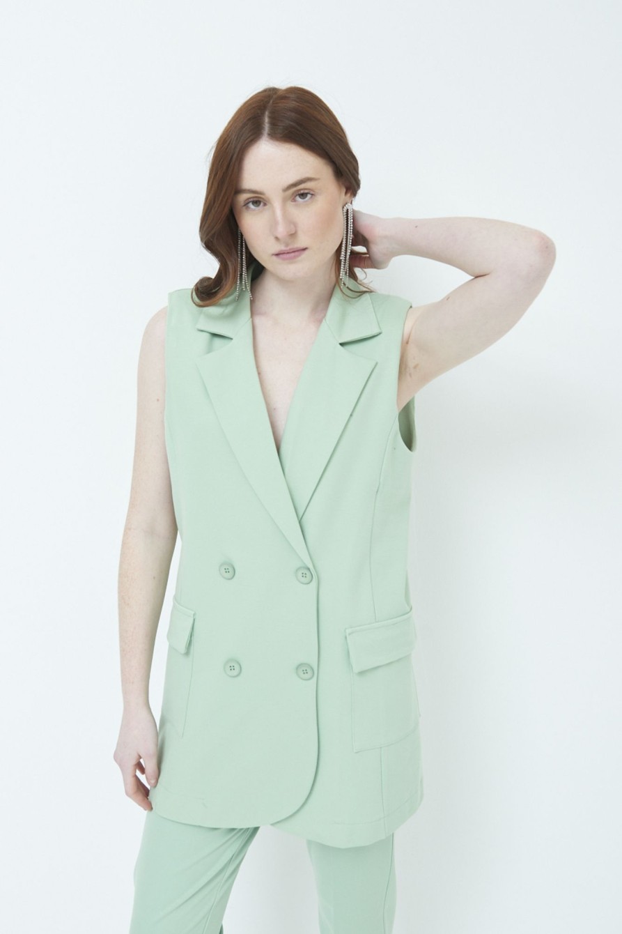 Gilet Kikisix | Giacca Smanicata Doppiopetto Verde