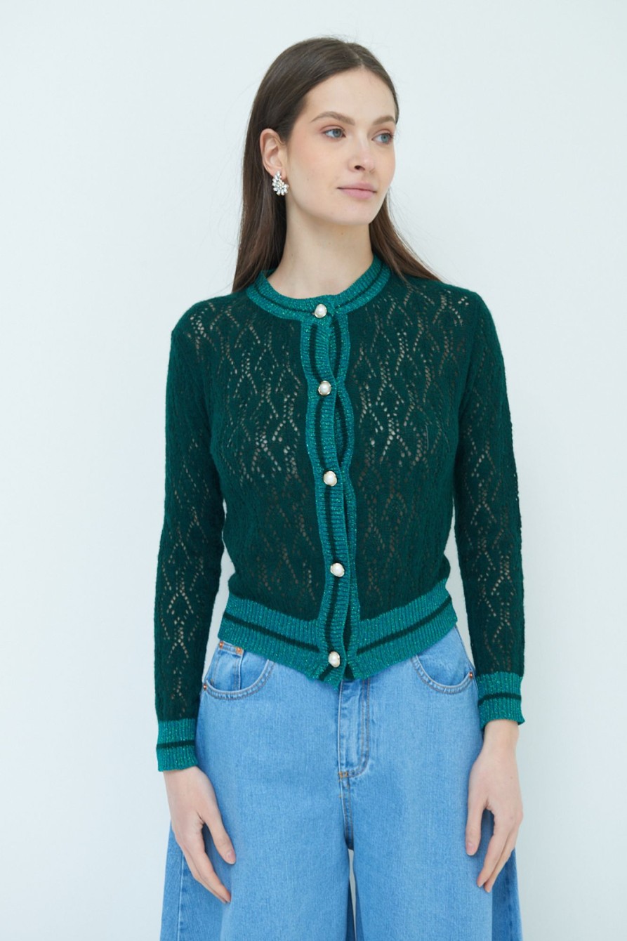 Cardigan Kikisix | Cardigan Con Bottoni Perla Verde