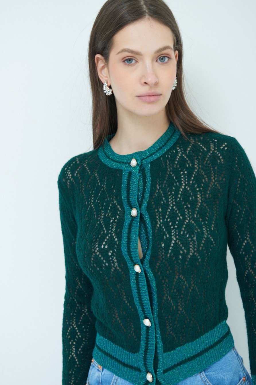 Cardigan Kikisix | Cardigan Con Bottoni Perla Verde