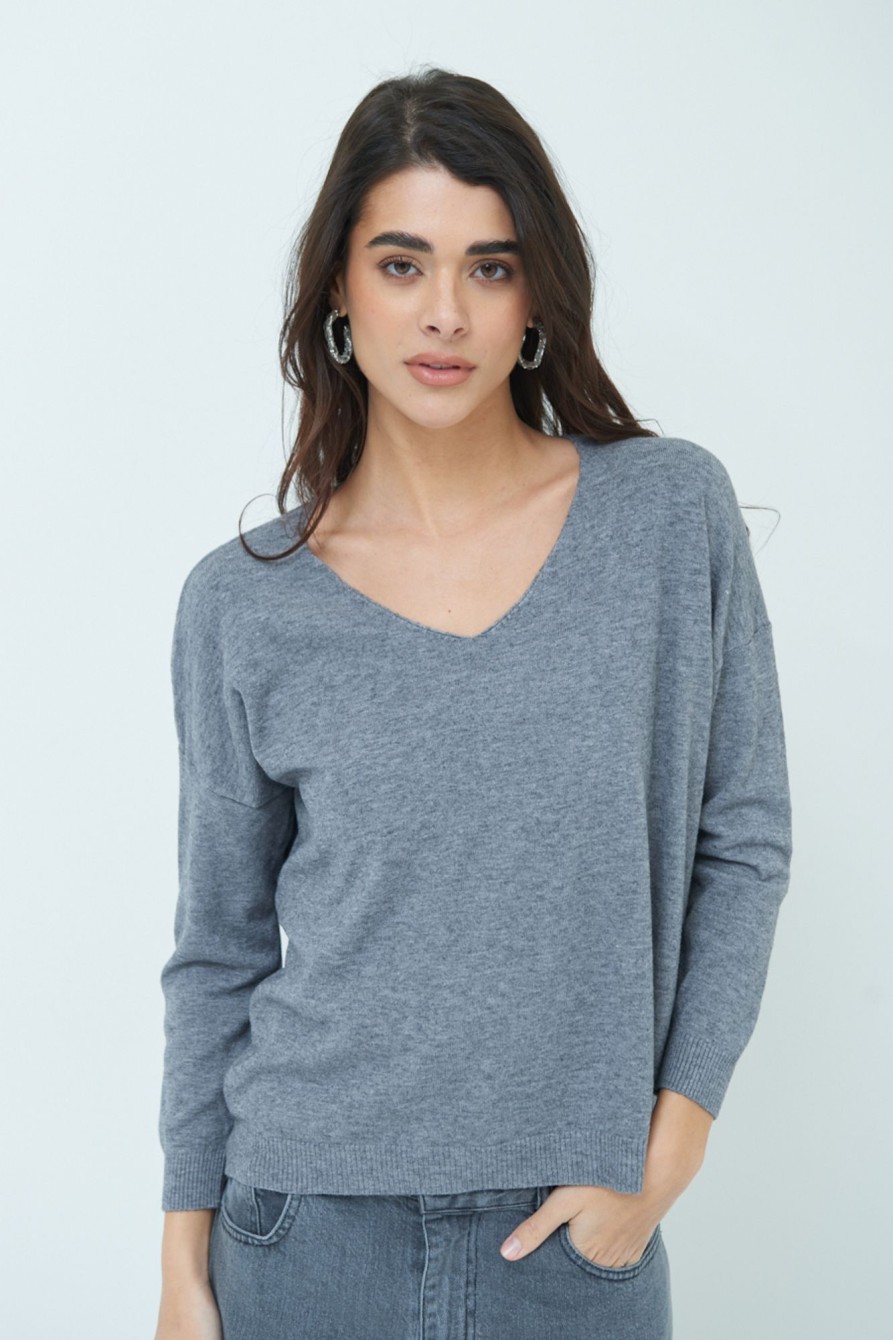 Basico Kikisix | Maglia Scollo V Manica Calata Grigio