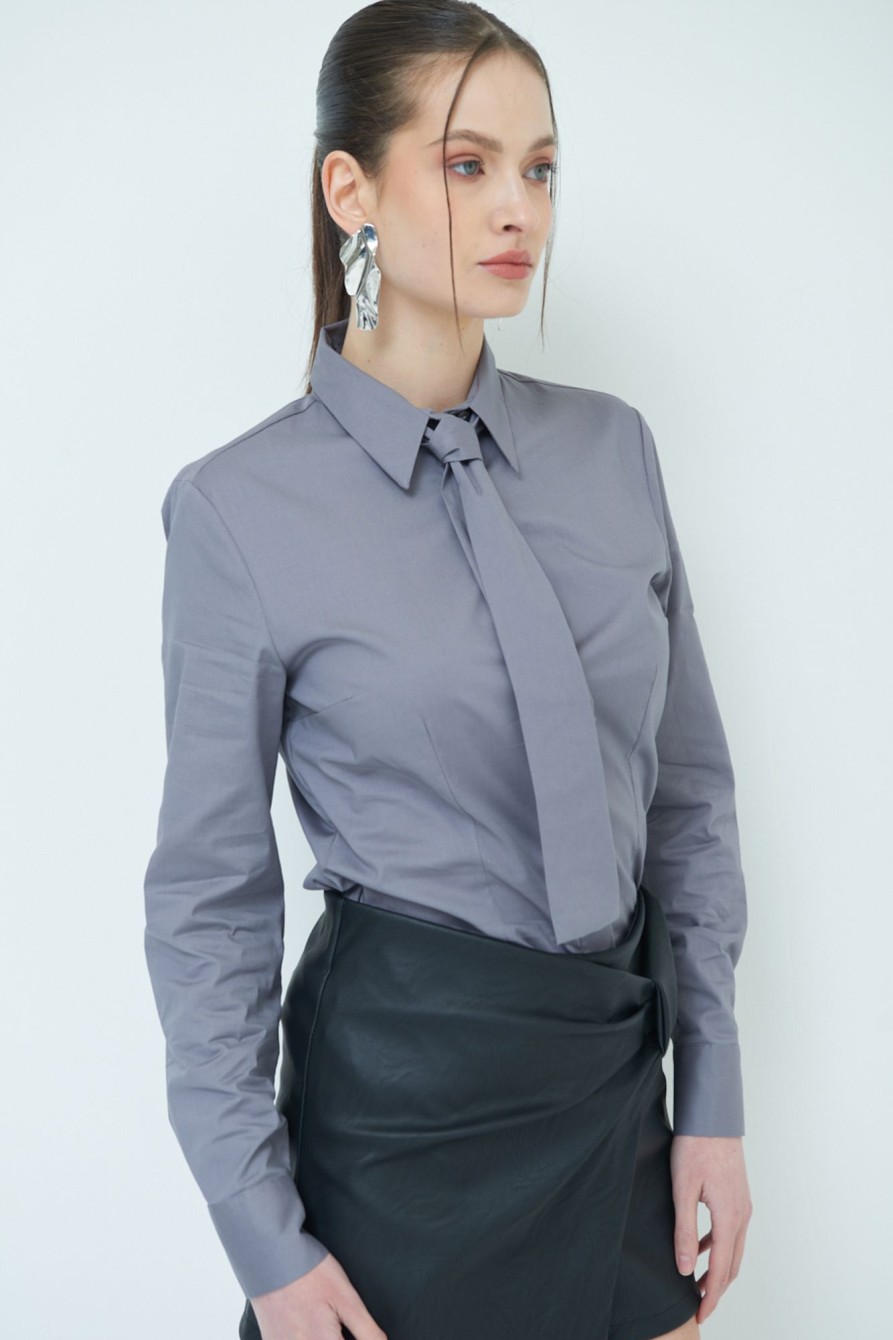 Camicie Kikisix | Camicia Con Cravatta In Tinta Grigio