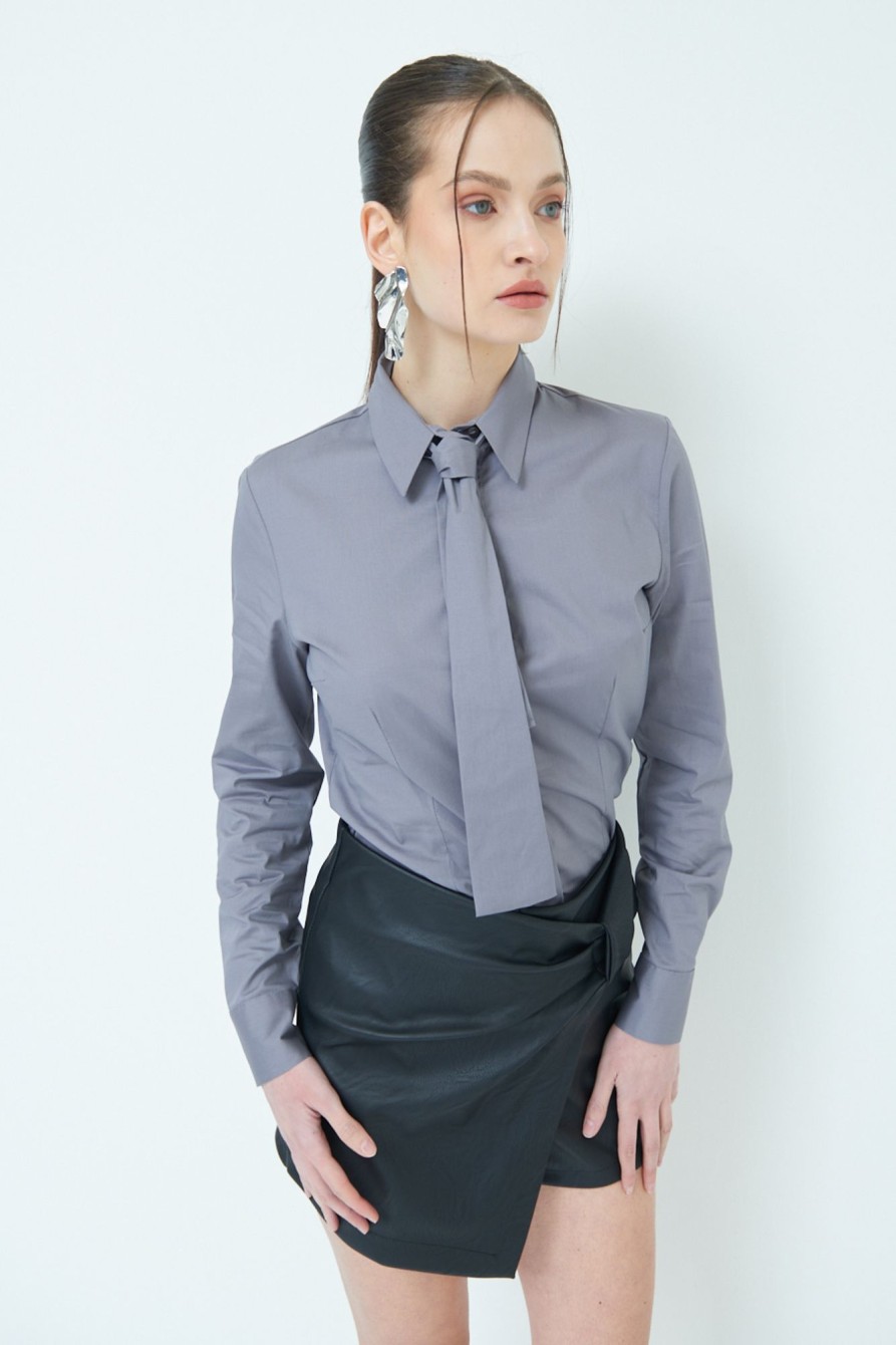 Camicie Kikisix | Camicia Con Cravatta In Tinta Grigio