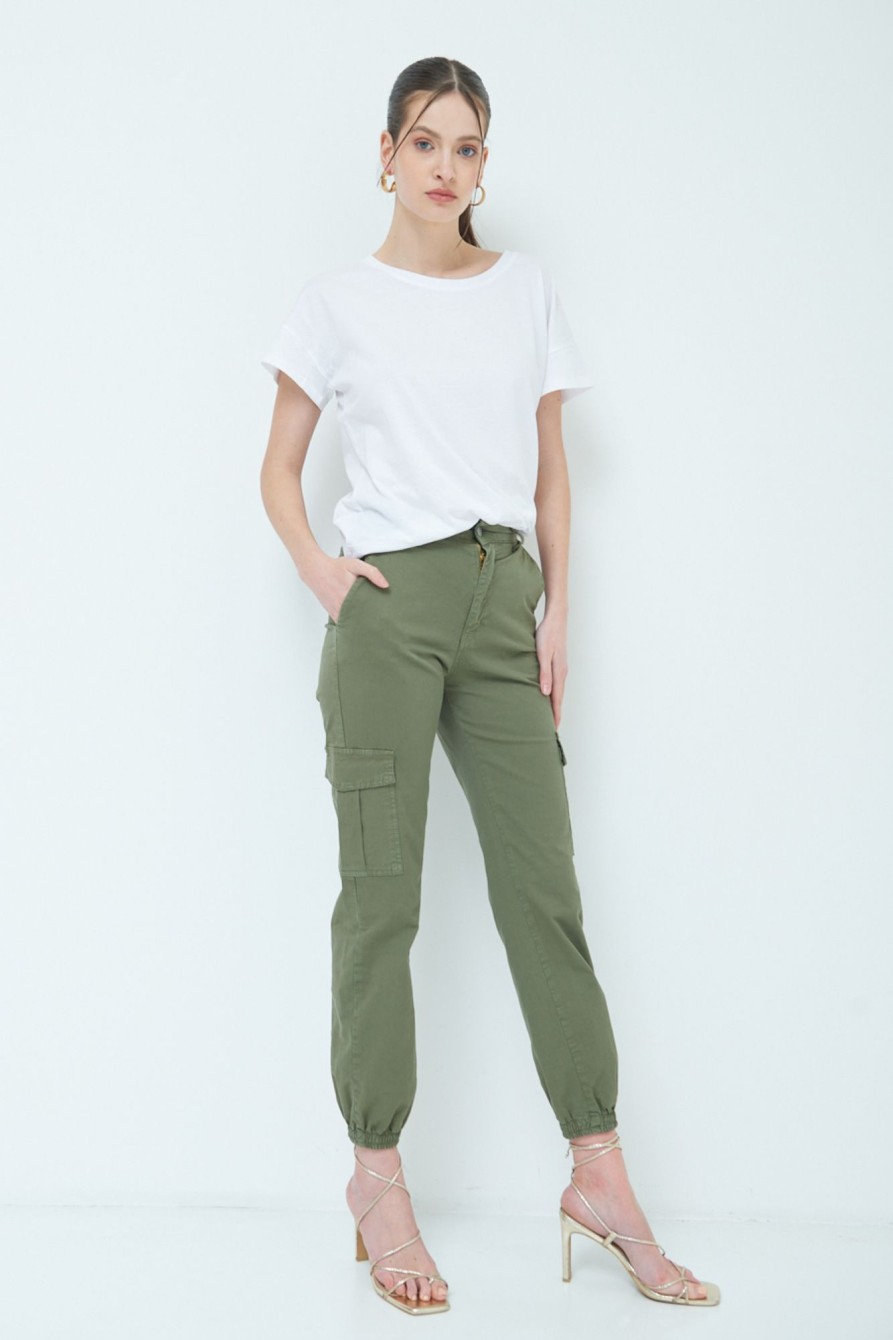 Pantaloni Kikisix | Cargo Elastico Fondo Verde Militare