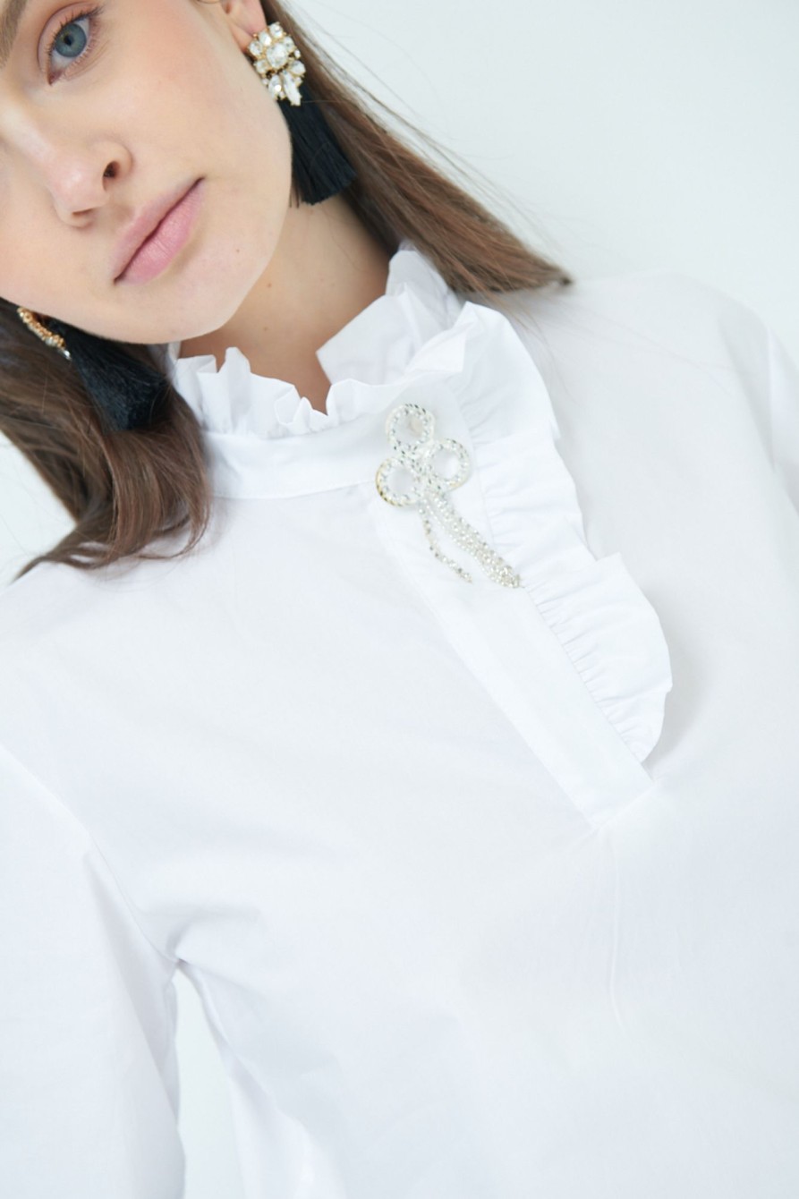 Camicie Kikisix | Camicia Con Rouches Conspilla Strass Bianco