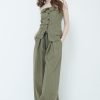 Pantaloni Kikisix | Pantalone Ampio Con Elastico Vita Verde Militare