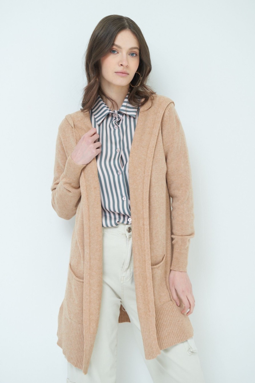 Cardigan Kikisix | Cardigan Con Due Tasche Cammello