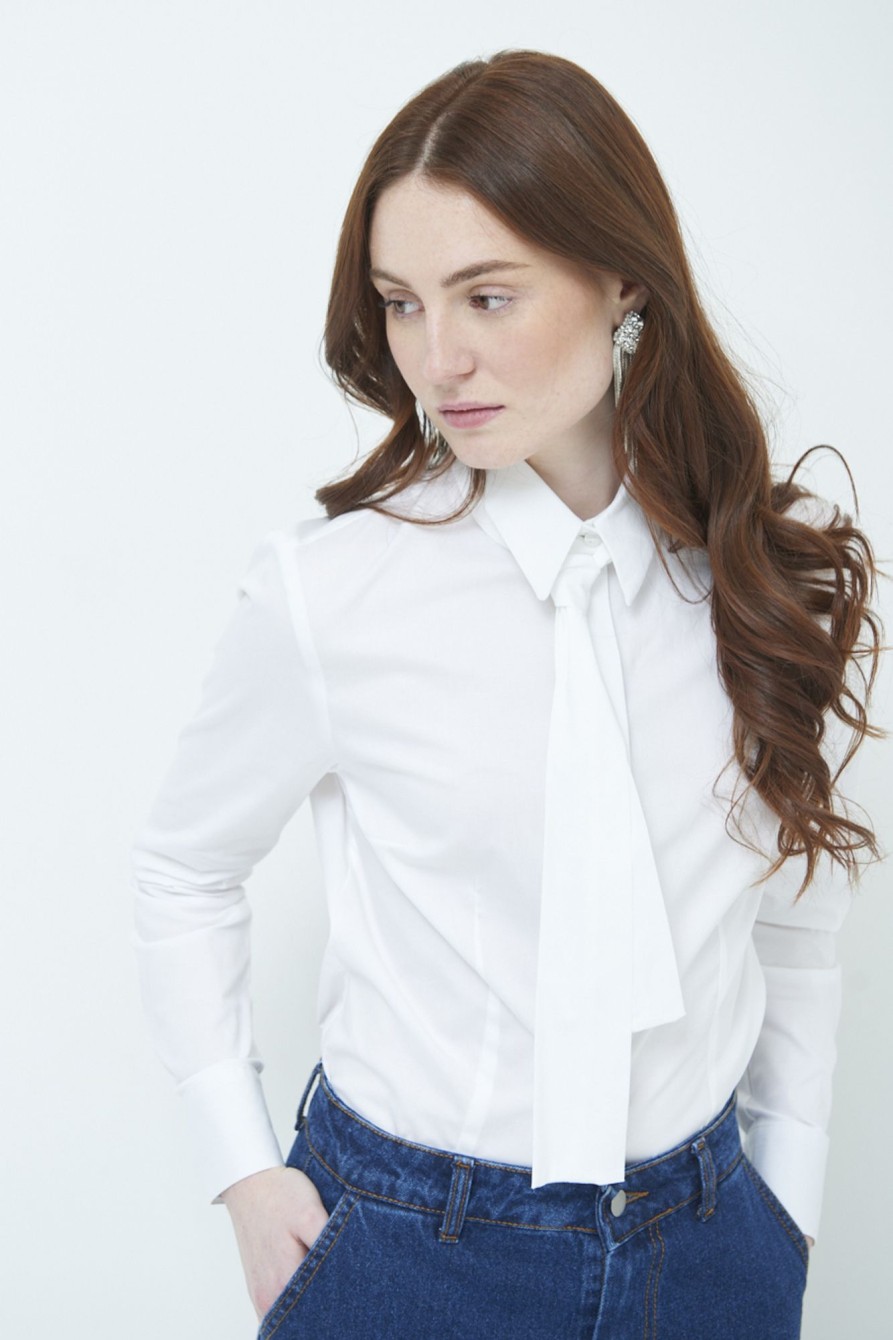 Camicie Kikisix | Camicia Con Cravatta In Tinta Bianco