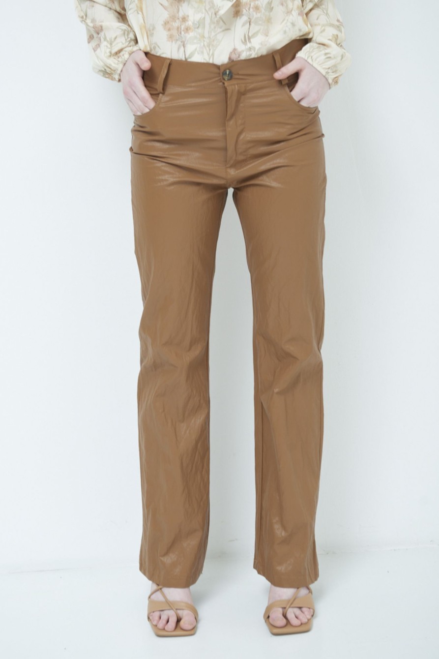 Pantaloni Kikisix | Pantalone Ecopelle Stropicciata Beige