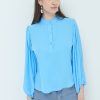 Casacche Kikisix | Camicia Collo Koreano Manica Ampia Azzurro